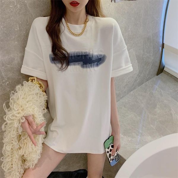 

women's t-shirt ytx677 summer 2021 net red hong kong flavor korean version of loose mid-length white short-sleeved women