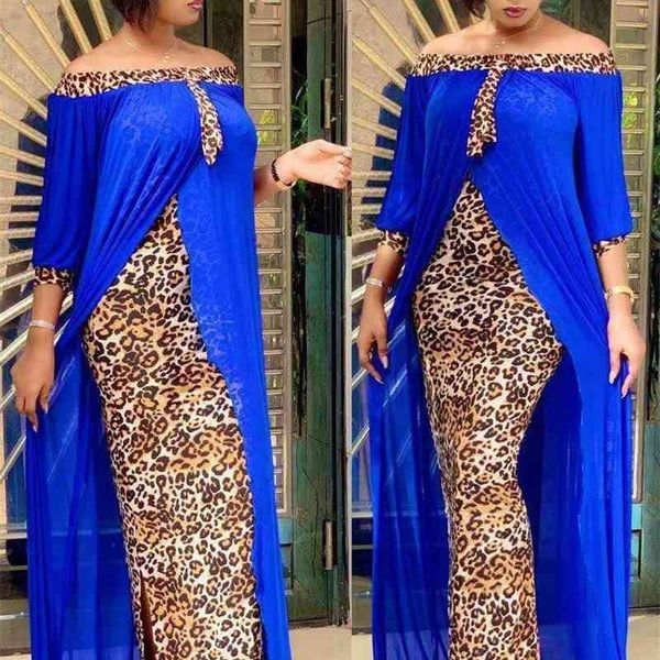 

plus size clothing autumn leopard printed dashiki african dresses for women party half sleeve slash neck femme robe 210408, Red