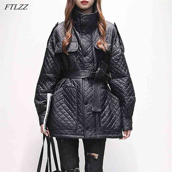 Winter Frauen Warme Dicke Parkas Mode Feste Plaid Dünne Jacke mit Gürtel 90% Weiße Ente Unten Mantel 210430