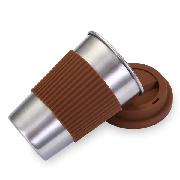 

water bottle 500ml stainless steel coffee cups with silicone lids non-slip anti-scalding sleeves case drinking tumblers beer tea mugs n