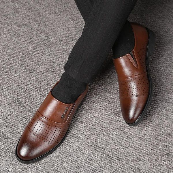 

dress shoes men classic mens casual pu leather male business slip-on oxfords formal wedding size 38-48, Black