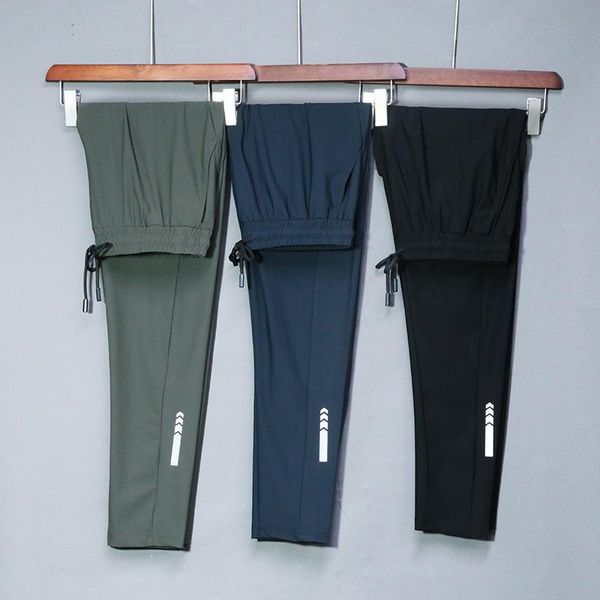 

running pants 2021 summer thin ice silk sports mens quick-drying outdoor fashion stretch trousers casual joggers ropa deportiva jogging, Black;blue