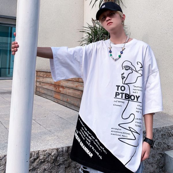 

t shirt 2021 summer fashion brand dark black hip-hop loose large couple short sleeve letter unisex, White;black