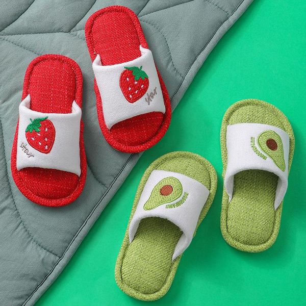 

children' slippers boys girls cute strawberry home floor shoes spring autumn kids indoor non-slip soft bottom open toe slipper, Black;grey