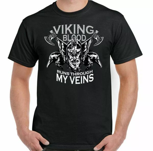 

viking t-shirt men's, it 's in my blood odin warrior exercise gym, White;black