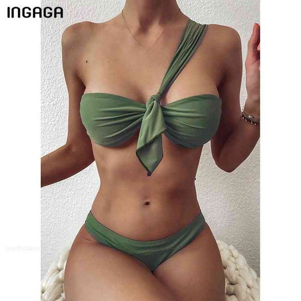 

swimwear swimsuits ingaga up one bandeau shoulder women push bikini set bikinis ruched bathers bathing suits 2021 beachwear, White;black