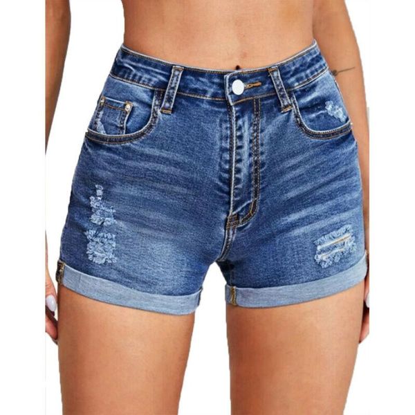 

women's jeans samdolly women high waist distressed casual ripped holiday denim shorts, Blue