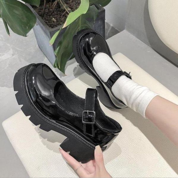 

2021 japanese small leather shoes female british college style thick heels increased thick-soled students jk uniform single shoe trend, Black