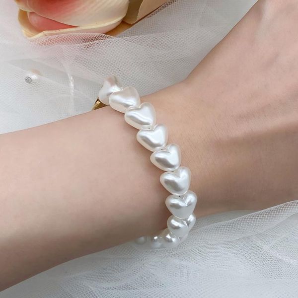 

beaded, strands korean version of simple niche design ins heart-shaped pearl bracelet female creative diamond handmade beaded wholesale jewe, Black