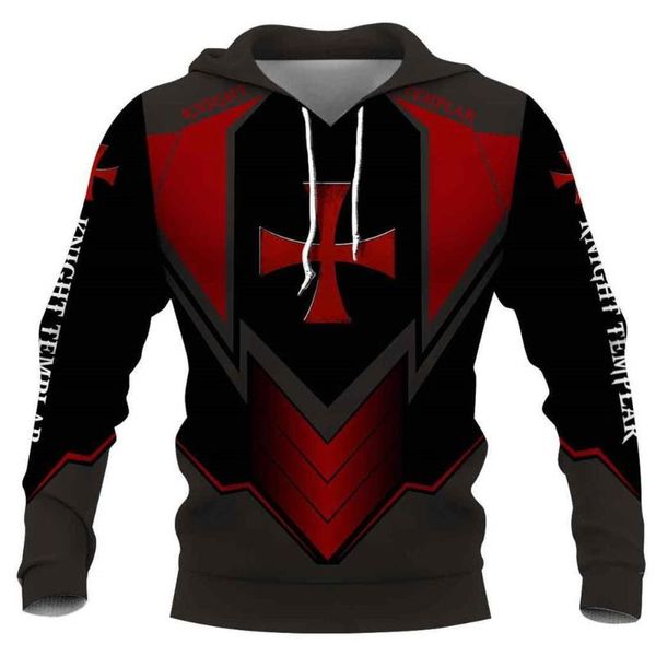 

men's hoodies & sweatshirts cloocl knights templar hoodie casual men clothing pocket women fashion streetwear harajuku, Black