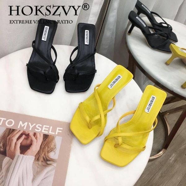 

hoksvzy sandals female summer 2021 rome word clip toe fine outer wear wild nv tuo shoes 666-1 zml, Black