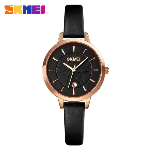 

wristwatches skmei 1705 korean trend simple leather quartz watch japanese quart movement ladies automatic date waterproof, Slivery;brown
