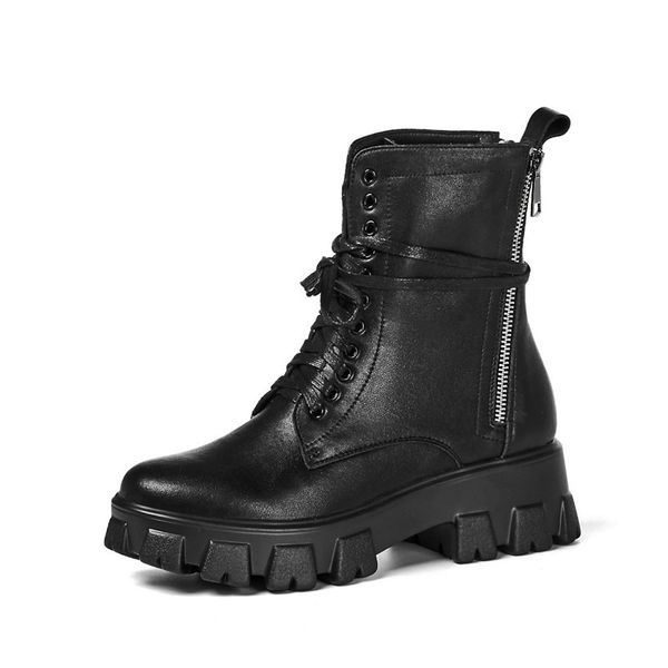 

asumer fashions genuine leather shoes woman thick heel autumn winter boots, Black