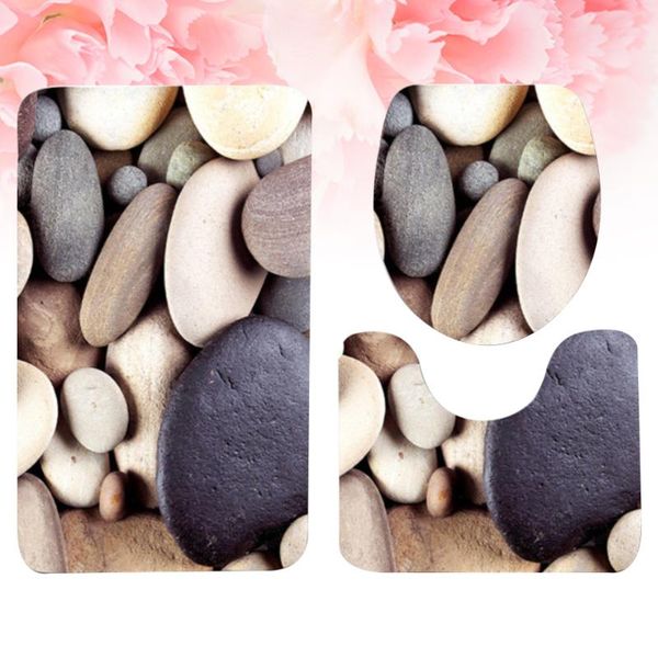 

toilet seat covers 3pcs bathroom accessories 3d cobblestone printed pattern carpet rug closestool lid cover (75x45cm)