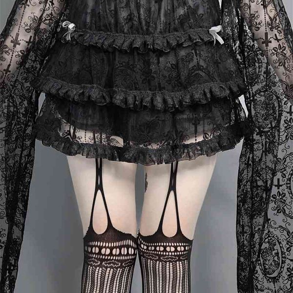 

lace mesh dark gothic cross tulle skirt cake pantskirt summer ball gown mini jupe femme summer 2021, Black