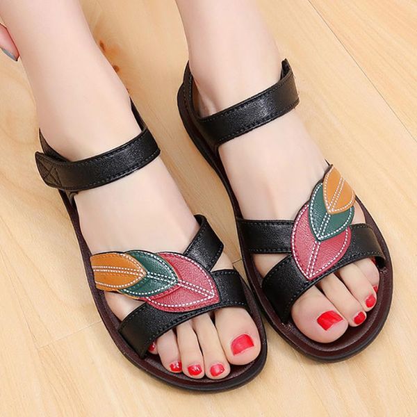 

sandals 2021 women soft bottom flat comfort shoes slip-on mother sandalias footwear plus size 42, Black
