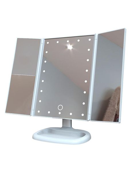 

compact mirrors 22 led light makeup mirror 2/3x magnifying cosmetic 3 folding vanity 180 rotatiation touch dimmer table