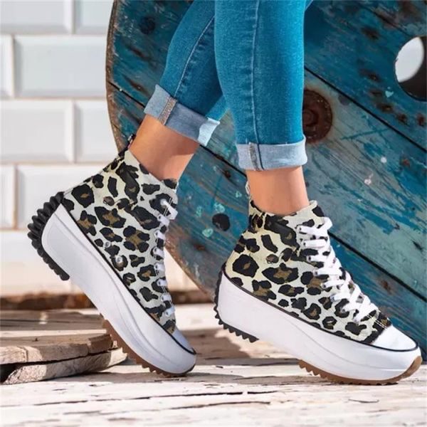 Sapatos femininos Moda Casual Tendência Sólida Cor De Lona Alta-Top Espessura Solicitada Confortável All-Match Sneakers 6KF112