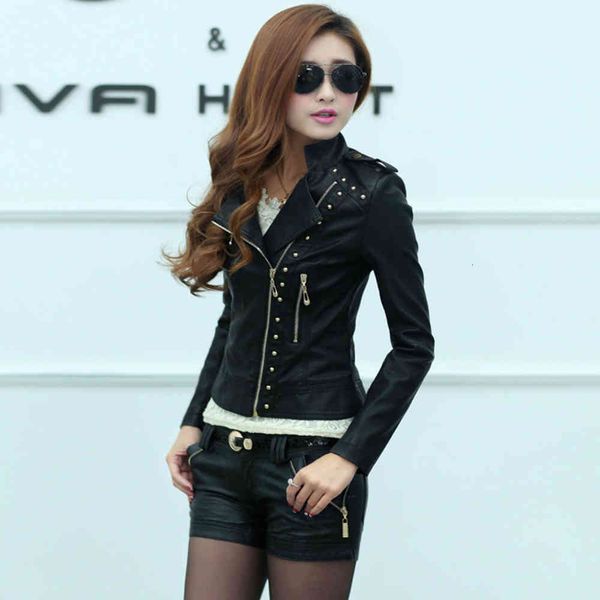 

leather jacket high fashion men belt motorcycle coat short, Black