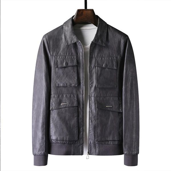 

men's fur & faux leather jackets for men grey coffee pockets turn-down collar brand jacket 2021 fashion motorcycle 3xl, Black