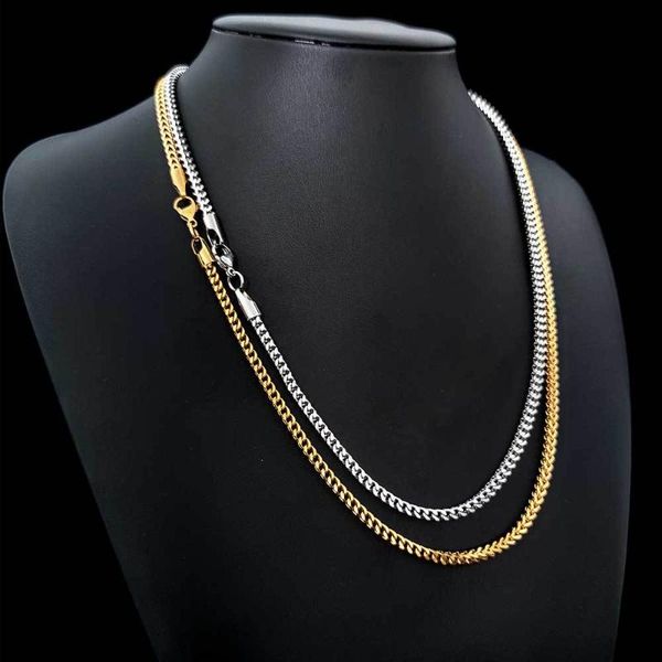 

chains stainless steel positive and negative chain 3mm with plating 18k gold titanium men's necklace, Silver