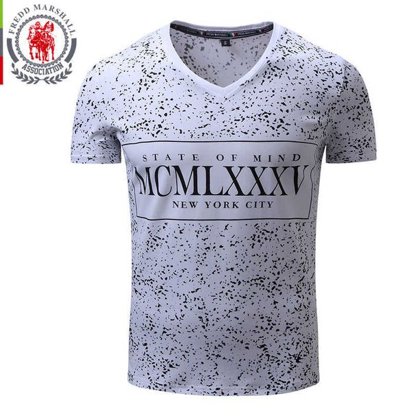 

fredd marshall summer men's t-shirts fashion v-neck print t shirt men camisa masculina fitness men's tees usa size 309 210527, White;black