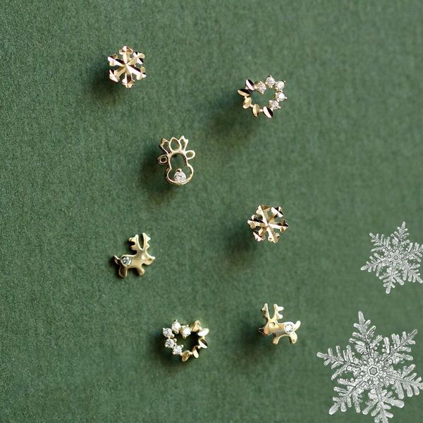 

stud mini style earring set box silver color snowflake deer heart earrings for women girls christmas year birthday gifts, Golden;silver
