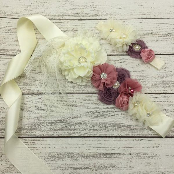 

belts european and american children's hair ornament headband belt set two pieces of wool cloth, peony, lace, chiffon belt, pregnant, Black;brown