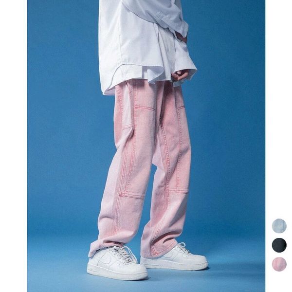 

men's jeans street dance hip hop men clothing loose straight pink blue black fashion casual baggy denim cargo pants trousers 7k0n