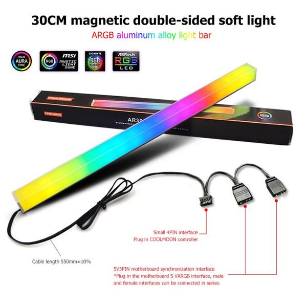 

fans & coolings 30cm aluminum alloy rgb pc case led strip magnetic computer light bar 5v/3pin small 4pin argb motherboard light-strip