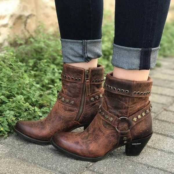 

boots women retro rivet short western, Black