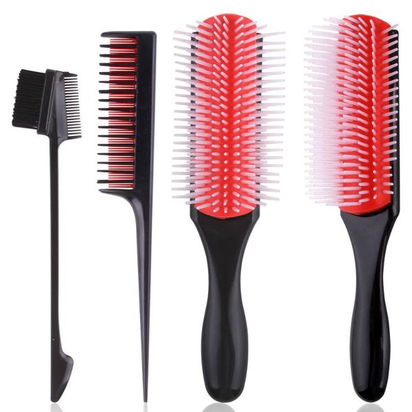 

hair brushes 9 rows detangling brush styling curly rat tail comb scalp massage salon hairdressing straight combs waves hairbrush women, Silver