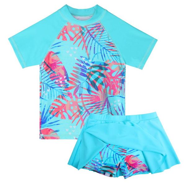 

one-piece suits baohulu short sleeve girls swimsuit upf 50+ uv sun protective rash guard kids two piece swimwear swimming skirt sunsuit