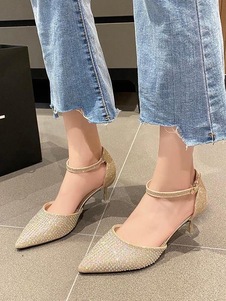 

sandals spring shoes pointed heel buckle women's suit female beige shallow mouth girls stiletto strap clear summer blac z0q8, Black