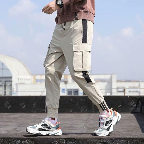 

men's pants 2021 cargo hip hop elastic waist pure cottoncasual joggers street attire loose harajuku sweat pant men, Black