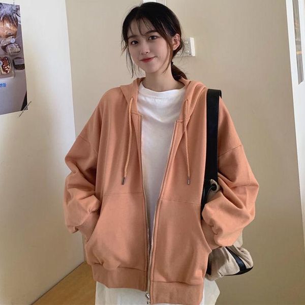 

women's hoodies & sweatshirts pure color 2021 spring and autumn sports sweater female harajuku bf wind loose student plus velvet thick, Black