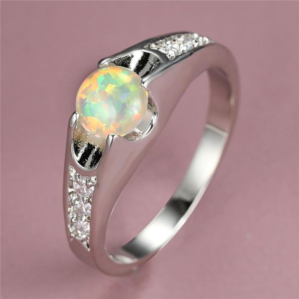 

wedding rings vintage female white opal stone ring charm silver color engagement cute round zircon thin for women, Slivery;golden