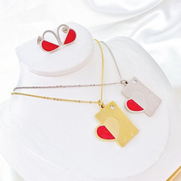 

earrings & necklace men women couple i love you heart loving stainless steel pendant necklaces valentine's day jewelry gift, Silver