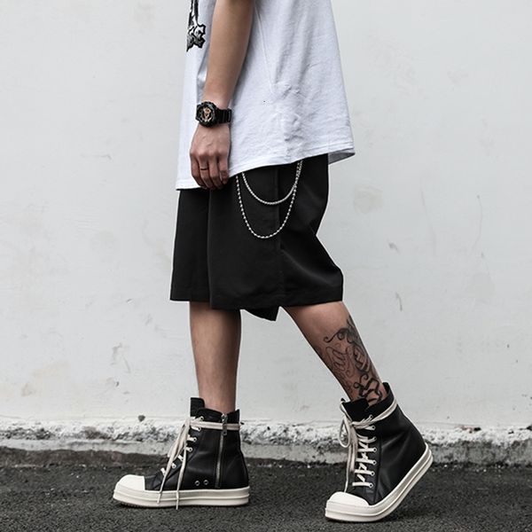 

straight black chain suit shorts for men and women oversize solid casual summer knee lenght pants