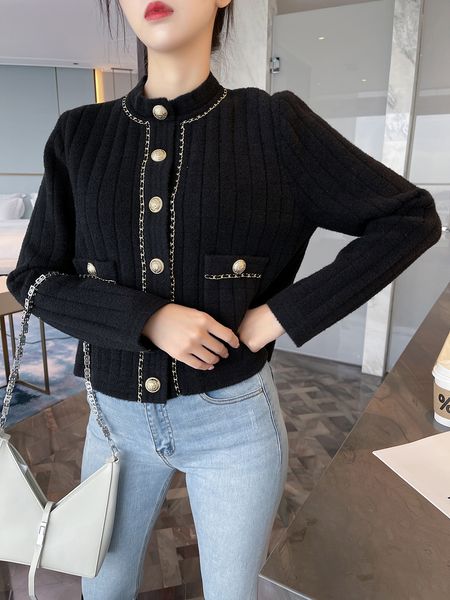 

1111 2022 autumn brand same style regular long sleeve white black button crew neck pullover kint sweater women clothes yl