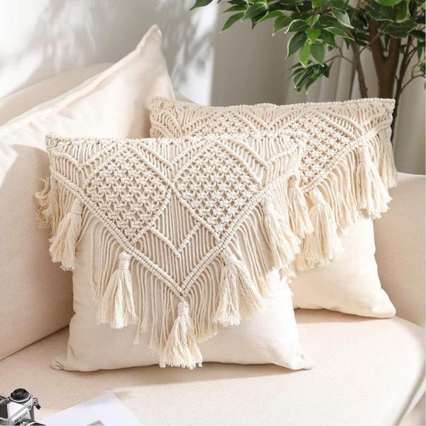 

pillow case cushion covers cotton linen macrame hand-woven thread geometry bohemia style pillowcase home decor 45x45cm