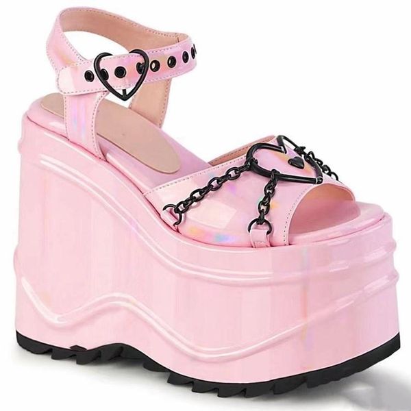 

sandals big size 43 chunky high heel black gothic cool chains punk summer platform women wedges shoes women's 2021