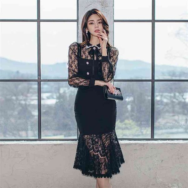 

two-piece aristocratic temperament lace stitching skirt outfit 210602, Black;gray