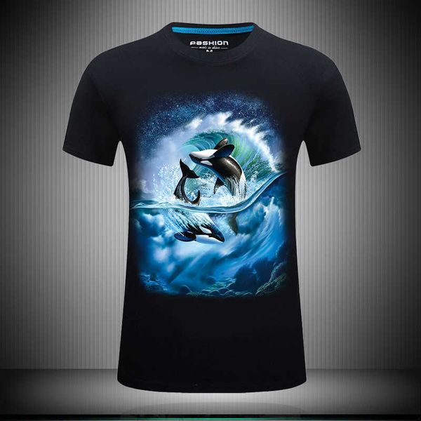 

men's t-shirts summer whale print 3d short sleeve bottom shirt, White;black