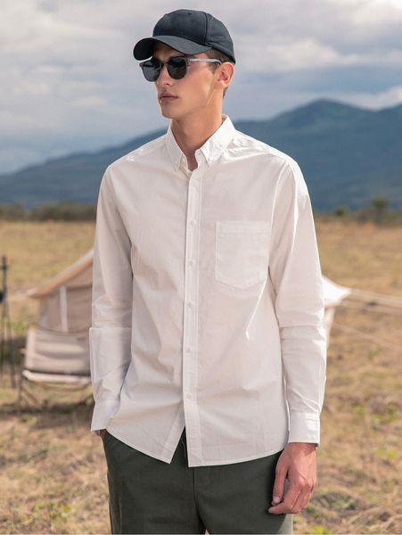 

men pocket patched shirt 345k#, White;black