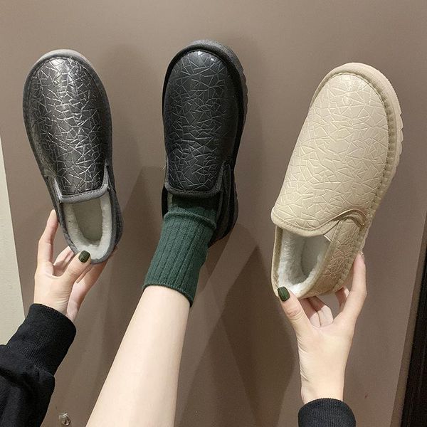 

boots shallow plush insole snow boot women short tube plus velvet thick cotton shoe woman flat-bottomed student keep, Black