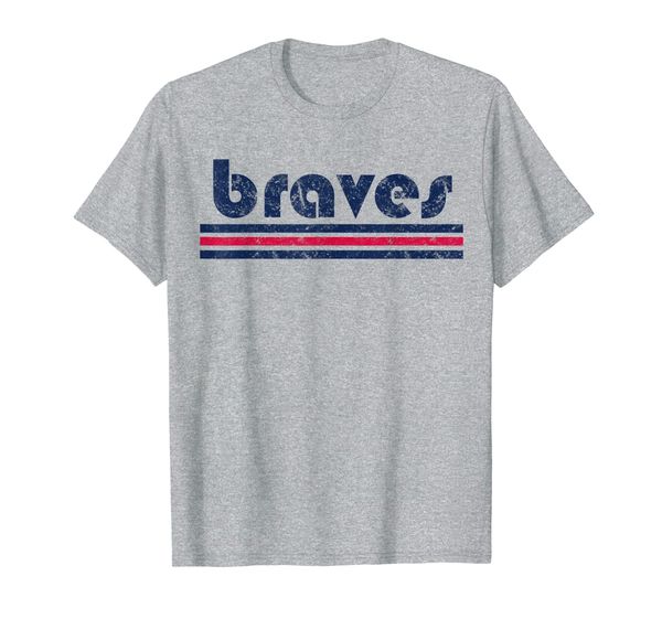 

vintage braves retro three stripe weathered tshirt, White;black