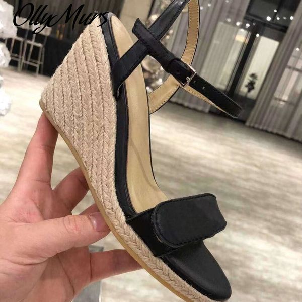 

official website 70% off outlet ollymurs new summer open toe ankle strap luxury brand wedges runway sandals shoes women, Black