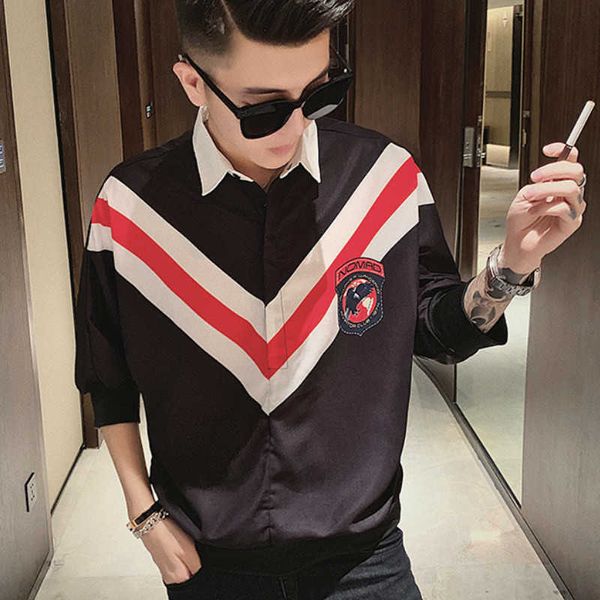 

fashion shirts men v print short sleeve casual shirt slim fit streetwear loose men clothing social party nightclub blouse 210527, White;black