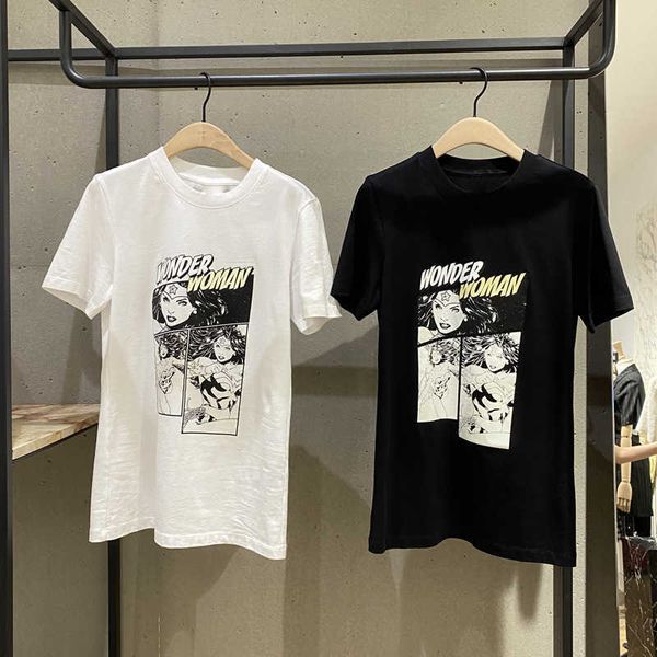 

autumn yang mi's 2021 chivalrous print mo family versatile short sleeve t-shirt for female mba3tee007, White